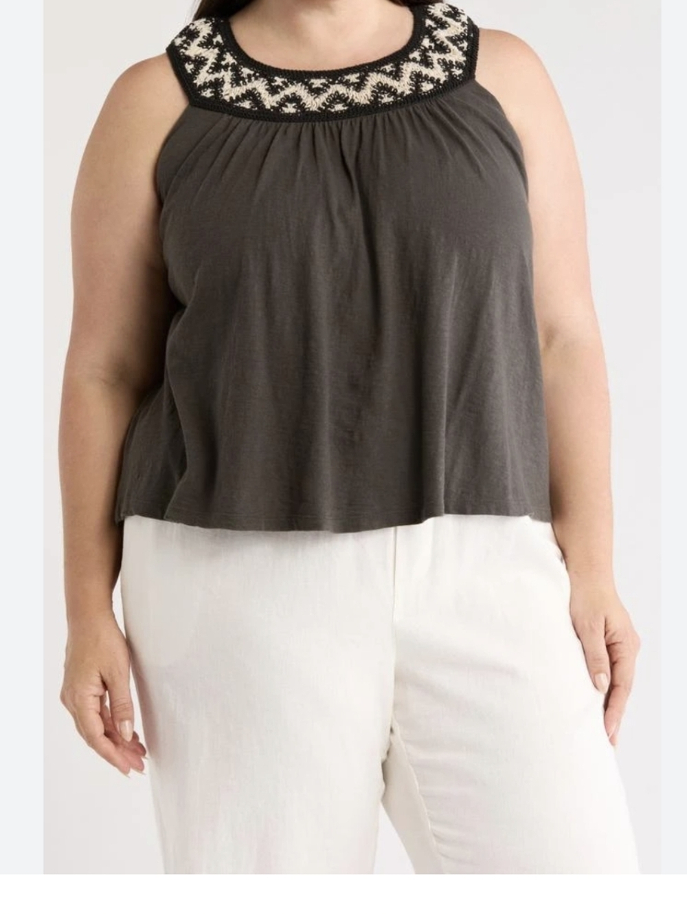 Lucky Brand Embroidered Boho Tank Top Gray Plus Size 1X